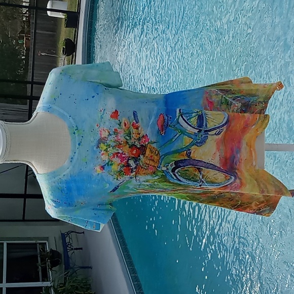 Leoma Lovegrove Tops - Leoma Lovegrove Shirt Colorful  Short Sleeve Bicycle/Basket Of Flowers PS